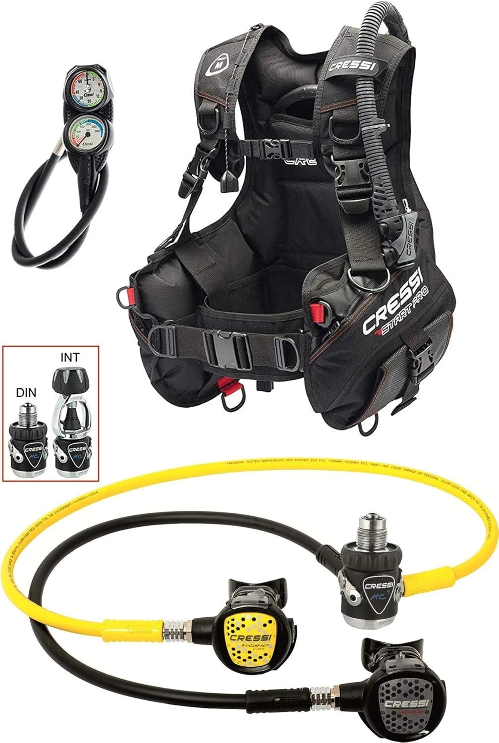 Cressi Start Pro Scuba Diving Set – Complete BCD & Regulator Package (Black)